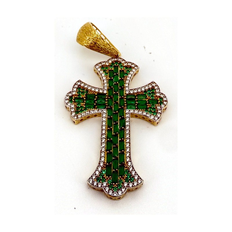 Medalla cruz verde de oro 18k